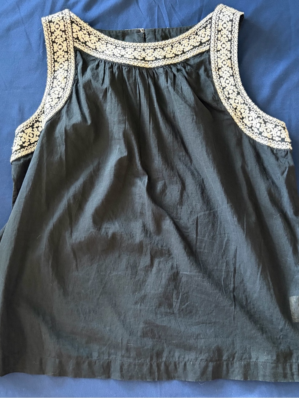Old Navy Cotton Sleeveless Black Top with White Embroidered Trim - Women Sz Lg